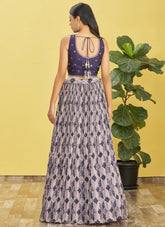 Embroidered Chinnon Lehenga in Blue
